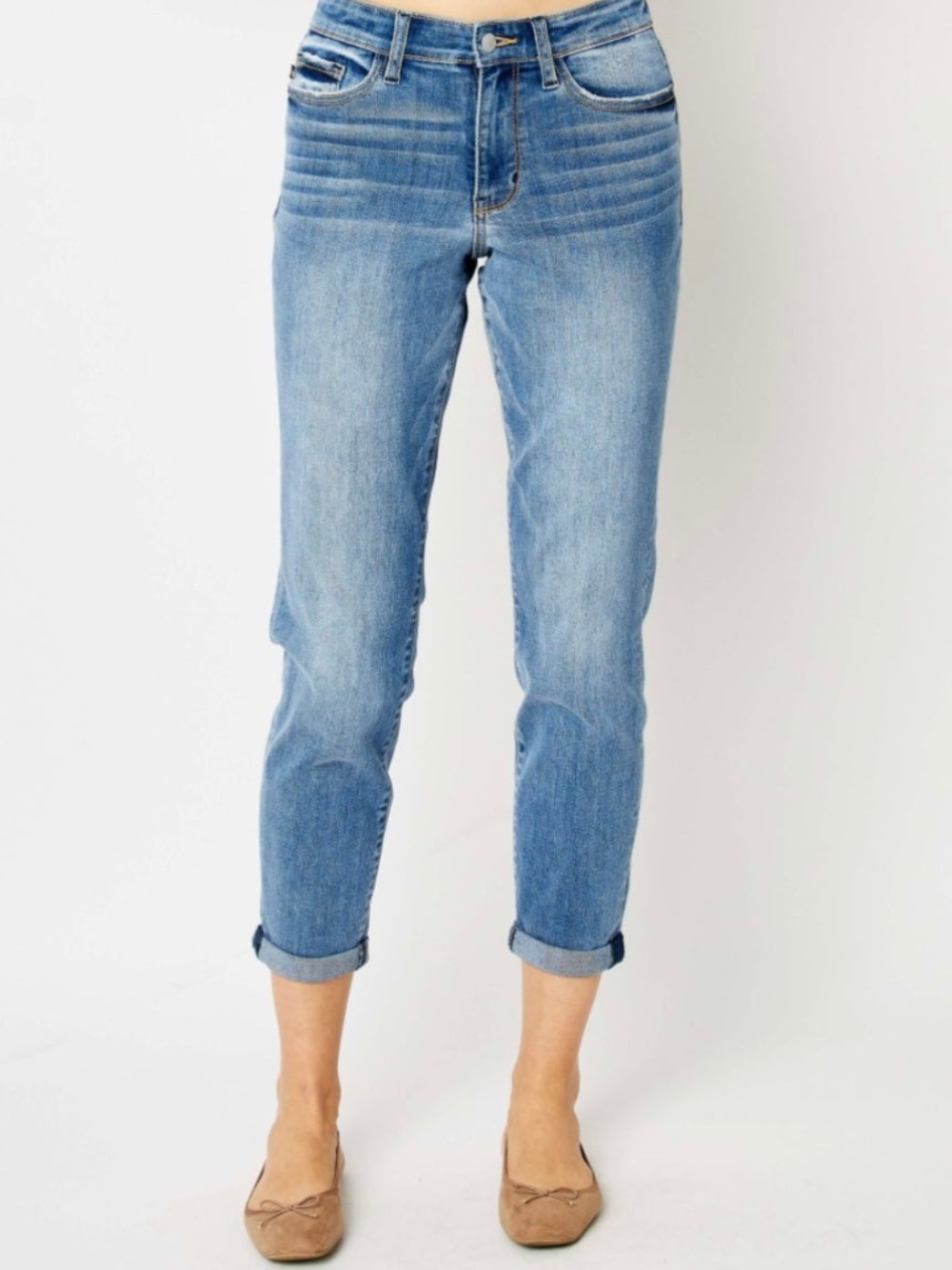 Judy Blue Mid Rise, Medium Dark Blue Straight Leg Jeans